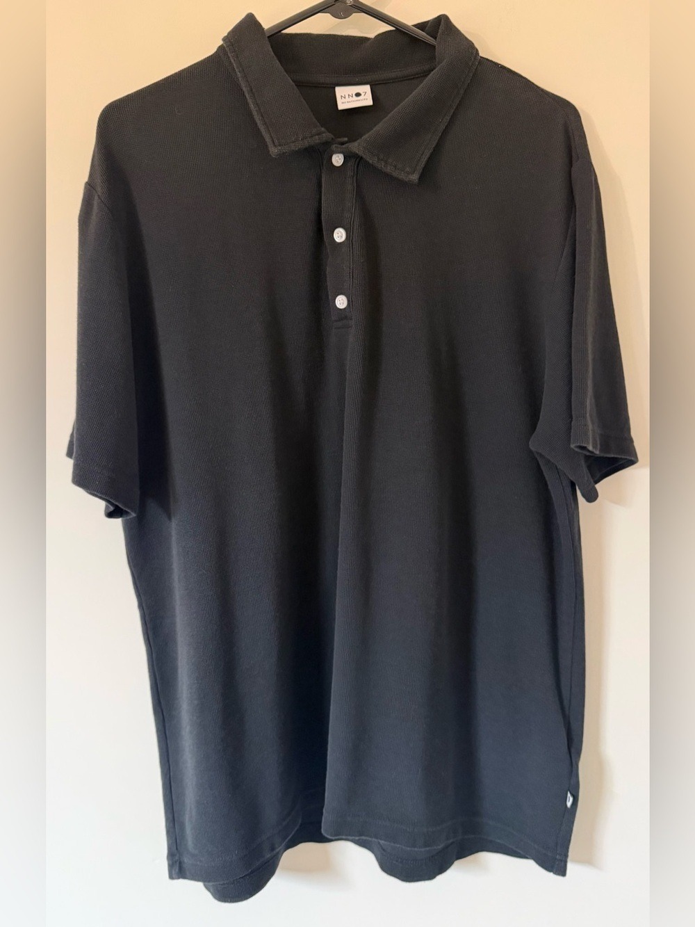 NN07 Black Waffle Texture Short Sleeve Polo Shirt - Size XL